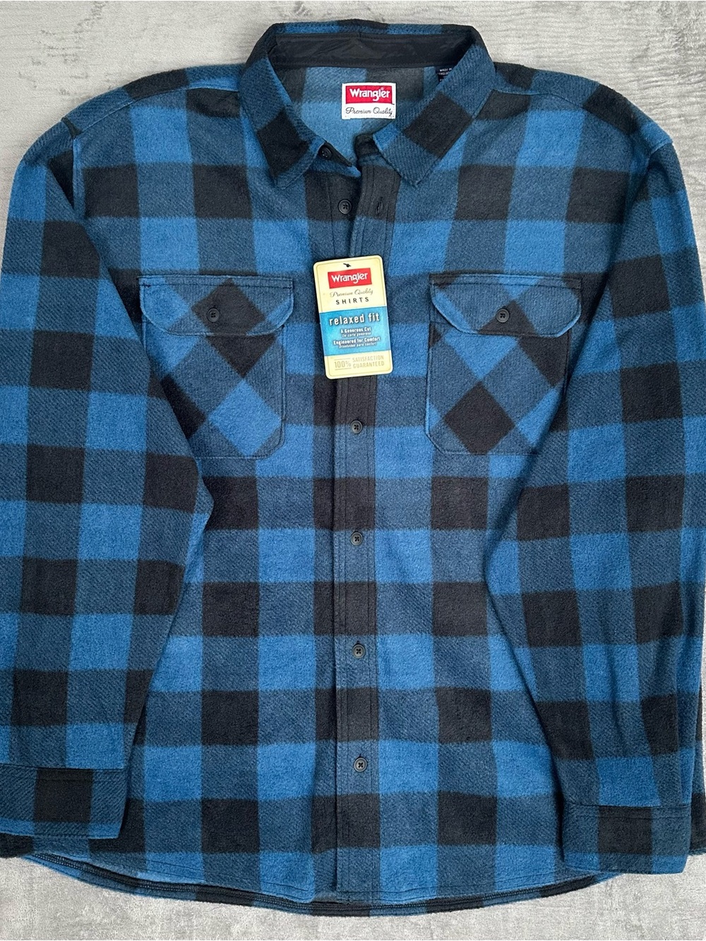 Wrangler Mens XL Blue Black Plaid Fleece Lined Flannel Barn Shirt NWT